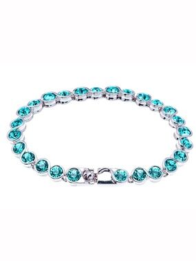 Light Turquoise Crystal Tennis Bracelet Swarovski Crystals Silver Tone LAST ONE